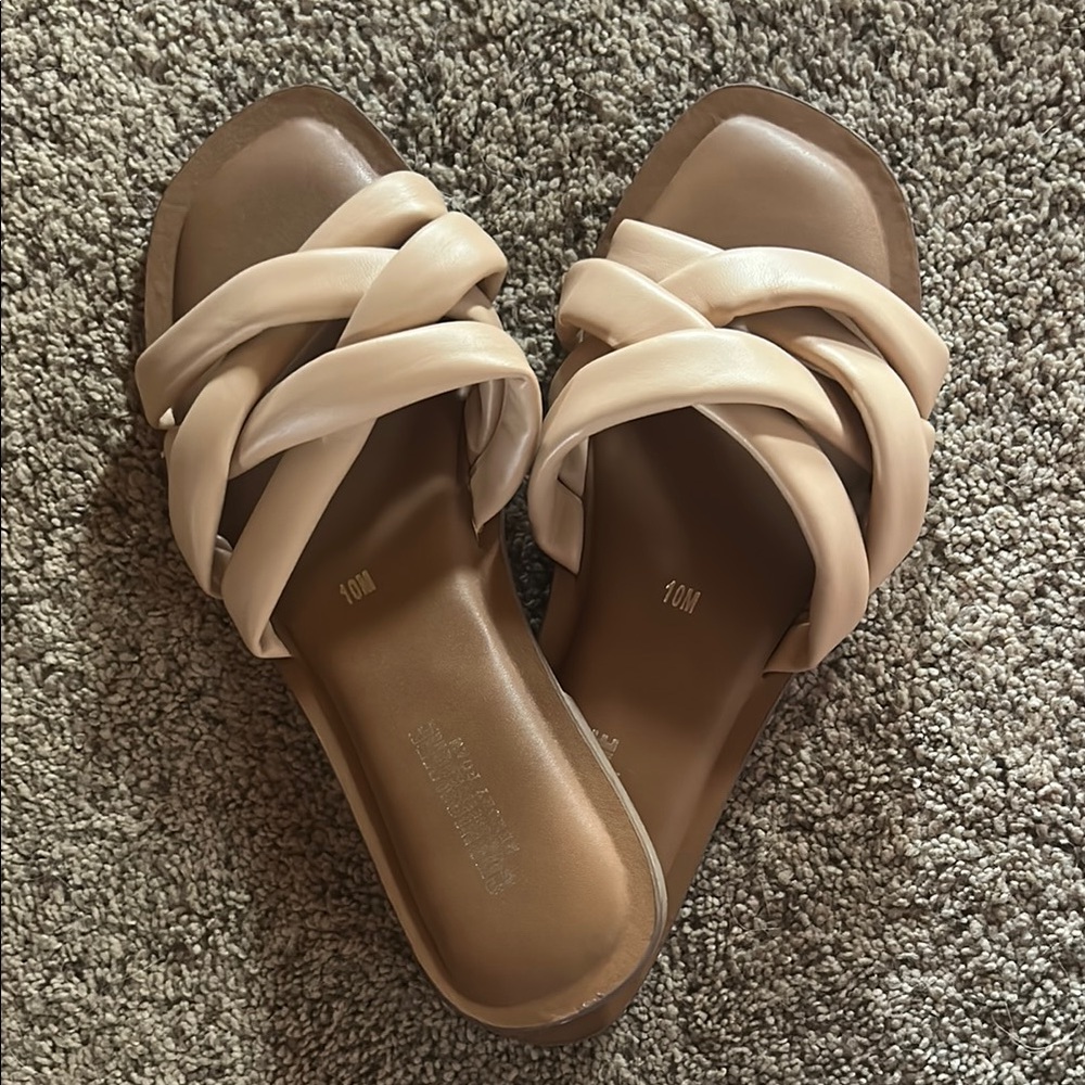 Cream and Brown Crisscross Sandals